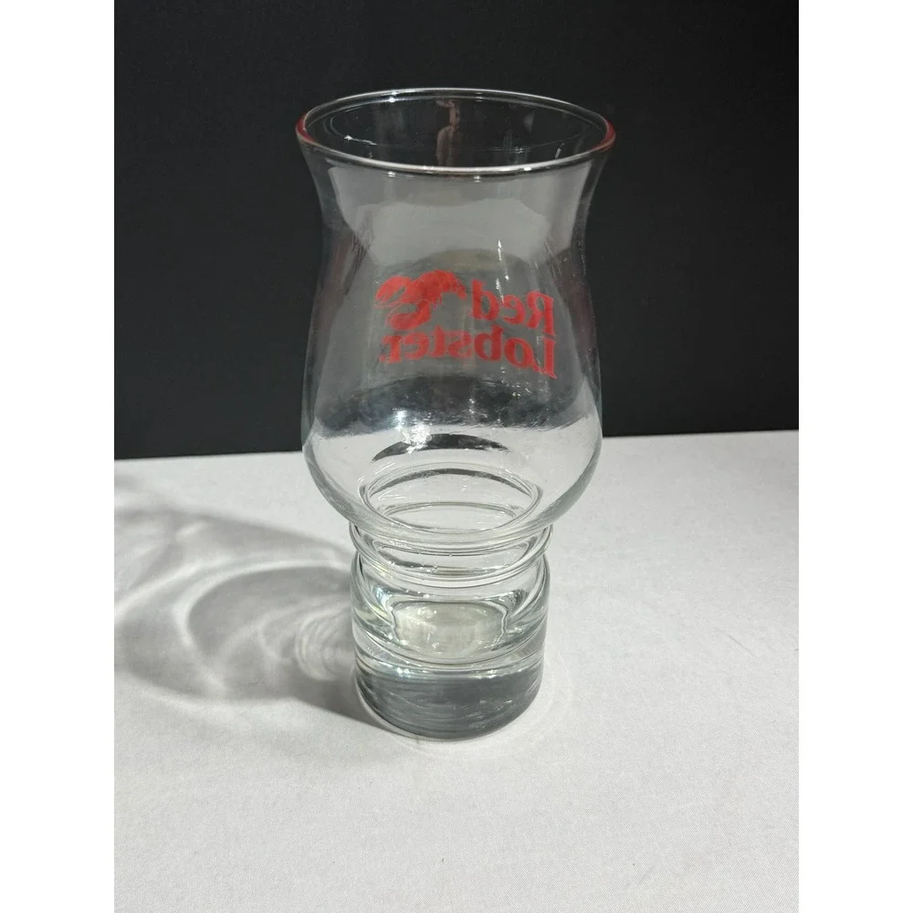 Vintage Red Lobster Hurricane Cocktail Glass Clear Heavy Base Barware Collection